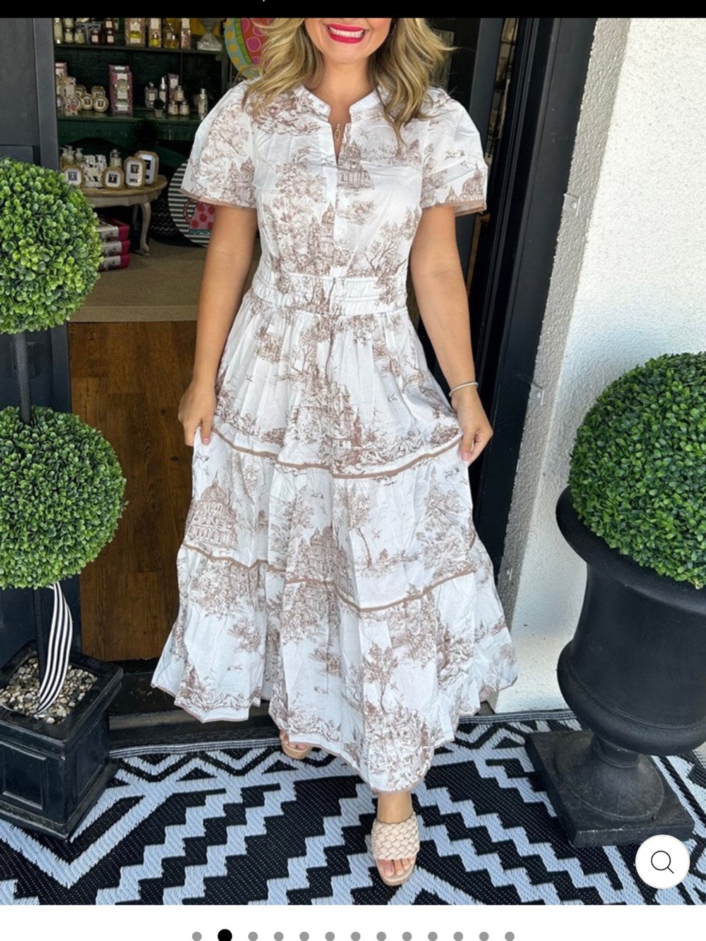 White & Tan Scenic Tiered Maxi Dress